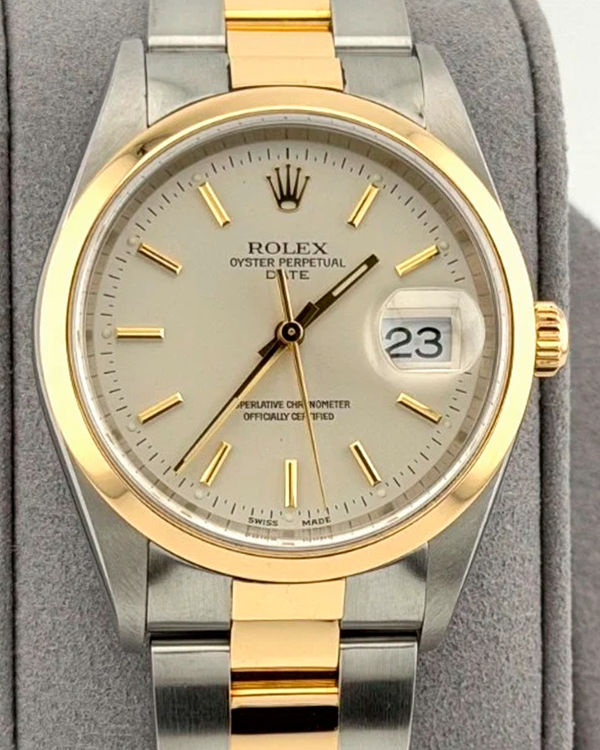 2002 Rolex Oyster Perpetual Date 34MM Silver Dial Two-Tone Oyster Bracelet (15203)