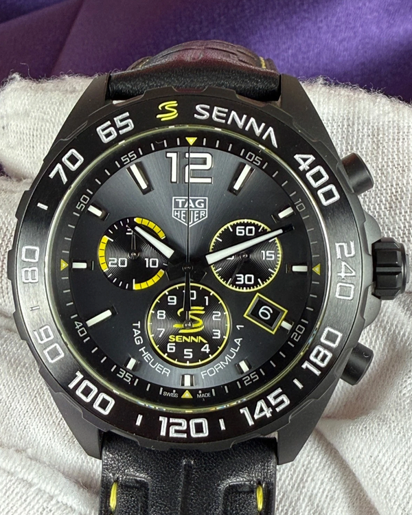 2021 Tag Heuer Formula 1 Chronograph X Senna S.E. 43MM Quartz Black Dial Leather Strap (CAZ101AJ.FC6487)