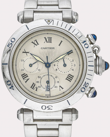 Cartier Pasha De Cartier Chronograph 38MM Quartz White Dial Steel Bracelet (1050)