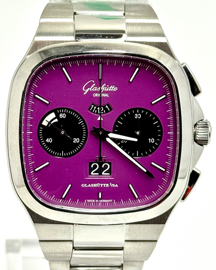Glashütte Original Seventies Panorama Chronograph Date L.E. 40MM Purple Dial Steel Bracelet (1-37-02-20-02-70)
