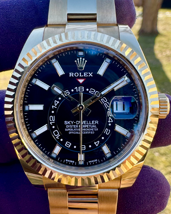 2022 Rolex Sky-Dweller 42MM Black Dial Yellow Gold Oyster Bracelet (326938)