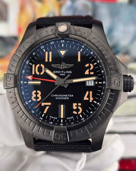 2021 Breitling Avenger GMT Night Mission 45MM Black Dial Textile Strap (V32395)