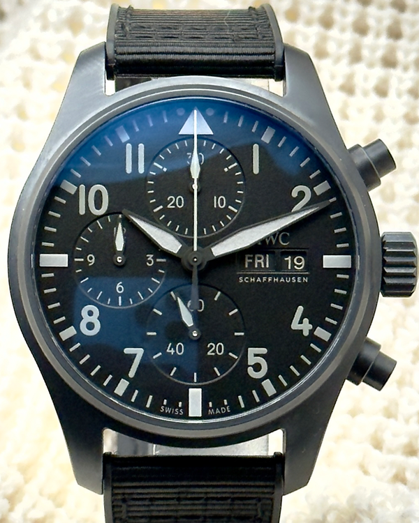 2024 IWC Schaffhausen Pilot "Top Gun Ceratanium" Chronograph 41MM Black Dial Textile Strap (IW388106)