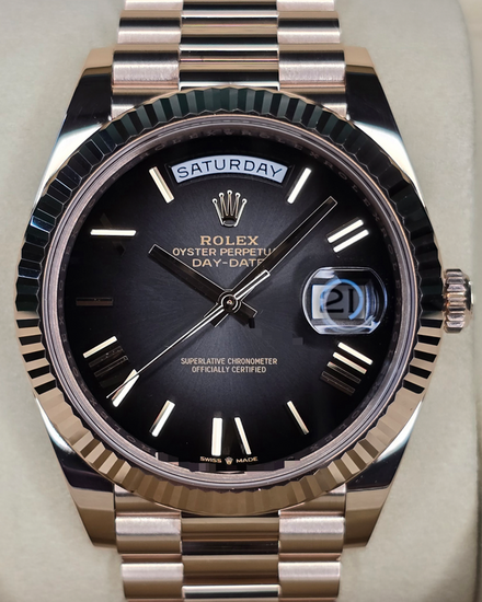 2025 Rolex Day-Date 40MM Slate "Ombré" Dial Rose Gold President Bracelet (228235)