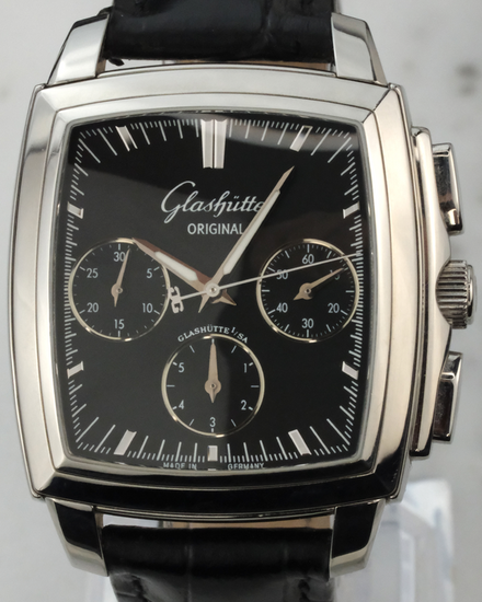 Glashütte Original Senator Karree Chronograph 36.3MM Black Dial Leather Strap (39-31-54-52-05)