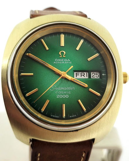 1972 Omega Seamaster Cosmic 2000 39MM Green Dial Aftermarket Leather Strap (166.133)