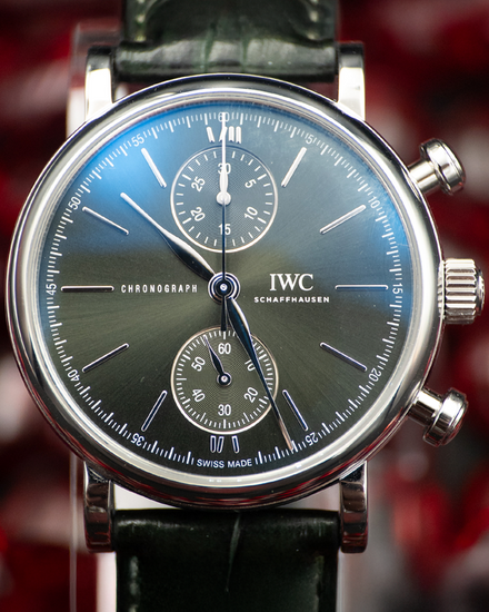 2022 IWC Schaffhausen Portofino Chronograph 39MM Green Dial Leather Strap (IW391405)