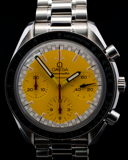 1995 Omega Speedmaster Reduced "Michael Schumacher" Edition 39MM Yellow Dial Steel Bracelet (3510.12.00)