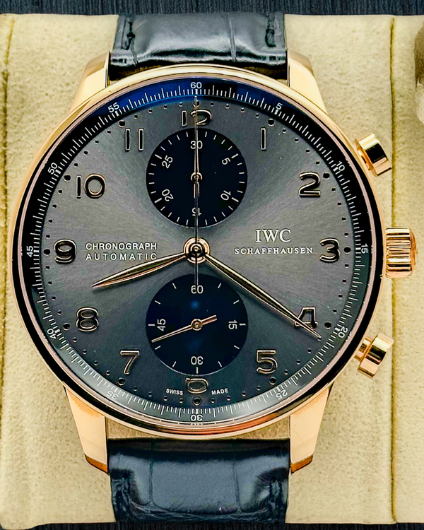 No Reserve - 2014 IWC Schaffhausen Portugieser Chronograph 40.9MM Grey Dial Leather Strap (IW371482)