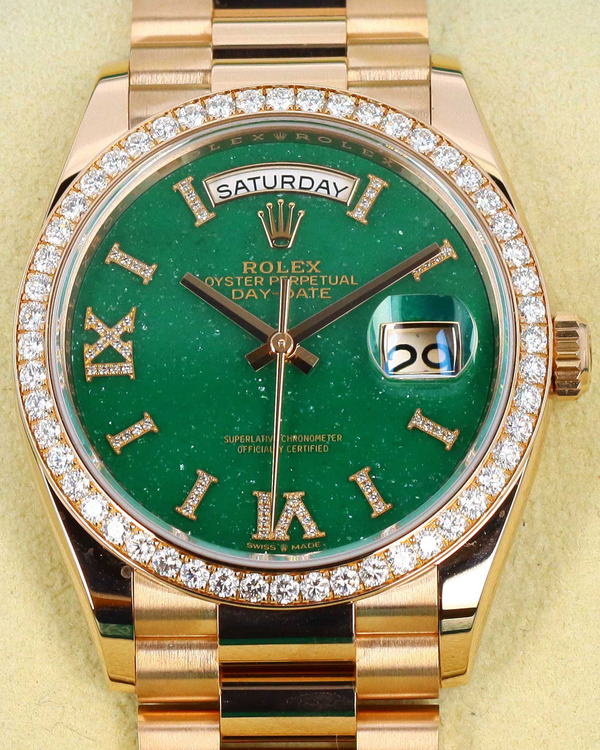 Rolex Day-Date 36MM Green "Aventurine" Dial Rose Gold President Bracelet (128395TBR)