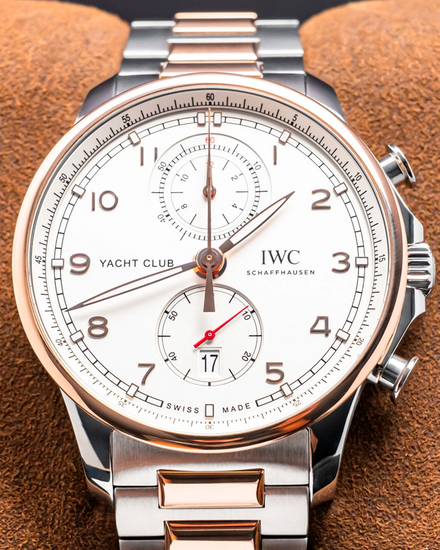 Rare 2022 IWC Schaffhausen Portugieser Yacht Club Chronograph 44.6MM White Dial Two-Tone Bracelet (IW390703)