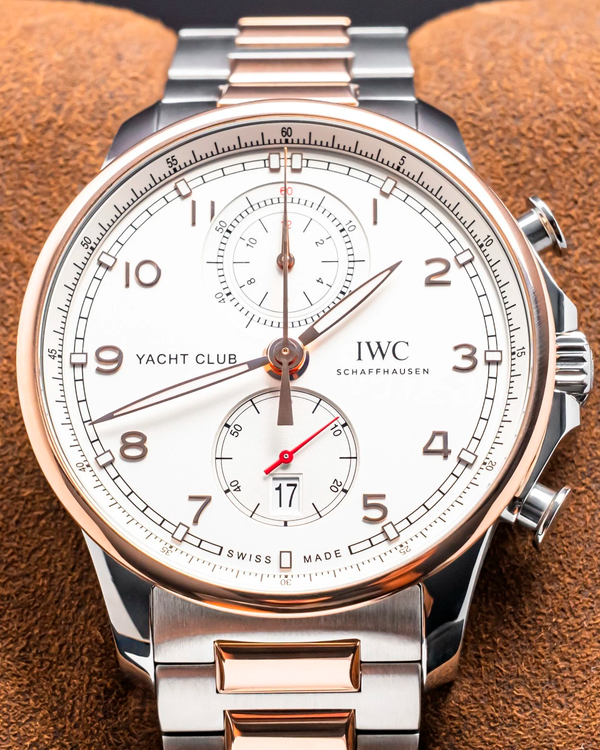 Rare 2022 IWC Schaffhausen Portugieser Yacht Club Chronograph 44.6MM White Dial Two-Tone Bracelet (IW390703)