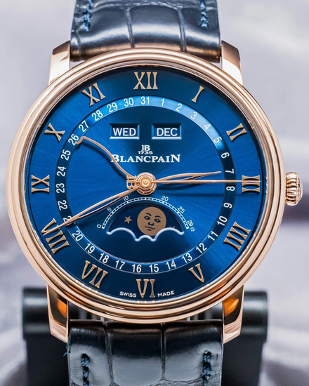 Blancpain Villeret Quantiéme Complet 40MM Blue Dial Leather Strap (6654-3640-55B)