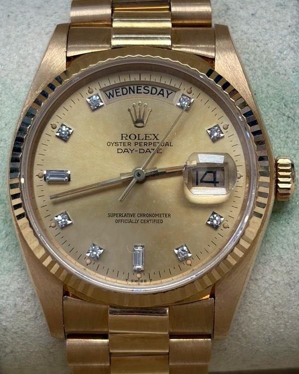Rolex Day-Date 36MM Champagne Dial Yellow Gold President Bracelet (18038)