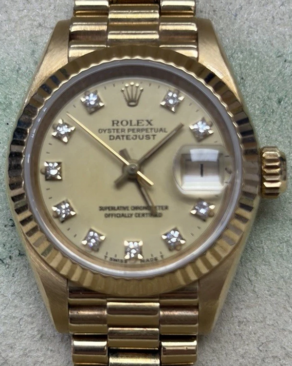 Rolex Lady-Datejust 26MM Champagne Dial Yellow Gold President Bracelet (69178)