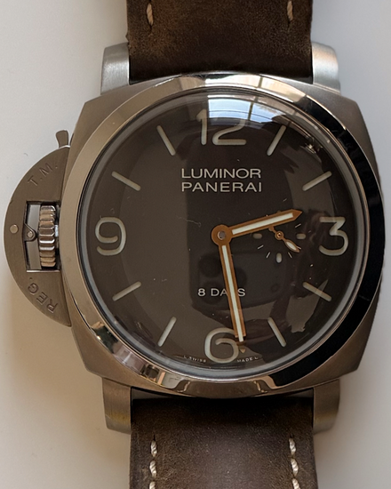 2011 Panerai Luminor 1950 Left-Handed 8 Days Titanio L.E. 47MM Brown Dial Leather Strap (PAM00368)
