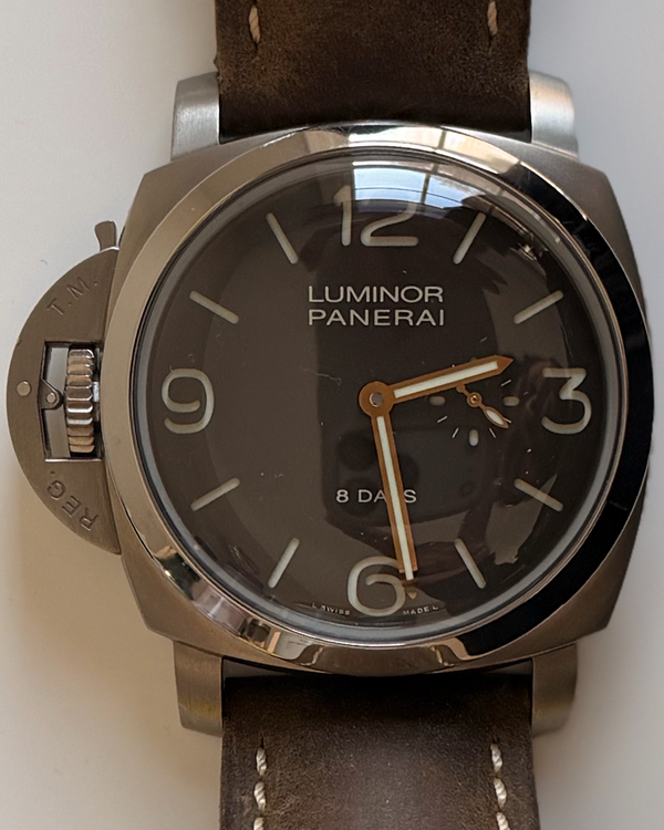2011 Panerai Luminor 1950 Left-Handed 8 Days Titanio L.E. 47MM Brown Dial Leather Strap (PAM00368)