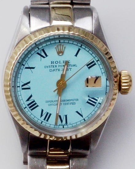 Rolex Lady-Datejust 26MM Aftermarket Blue Dial Two-Tone Oyster Bracelet (6517)