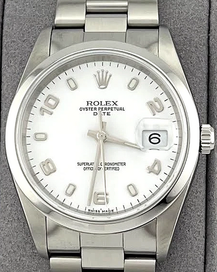 2004 (F Serial) Rolex Oyster Perpetual Date 34MM White Dial Oyster Bracelet (15200)