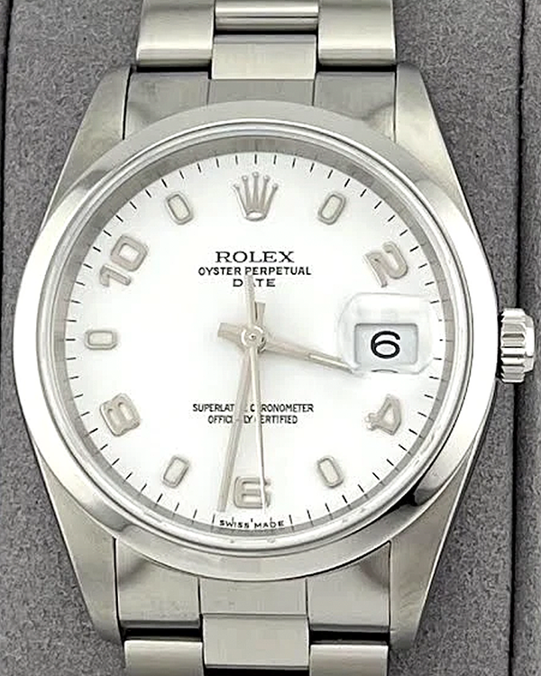2004 (F Serial) Rolex Oyster Perpetual Date 34MM White Dial Oyster Bracelet (15200)