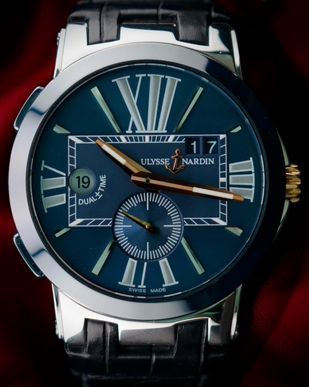 Ulysse Nardin Executive Dual Time 43MM Blue Dial Leather Strap (243-00/42)