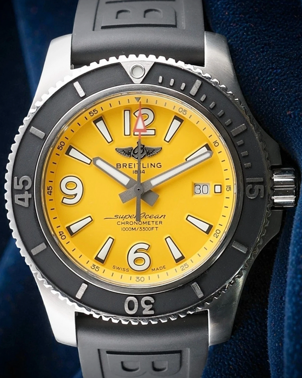 2021 Breitling Superocean 44MM Yellow Dial Rubber Strap (A17367)