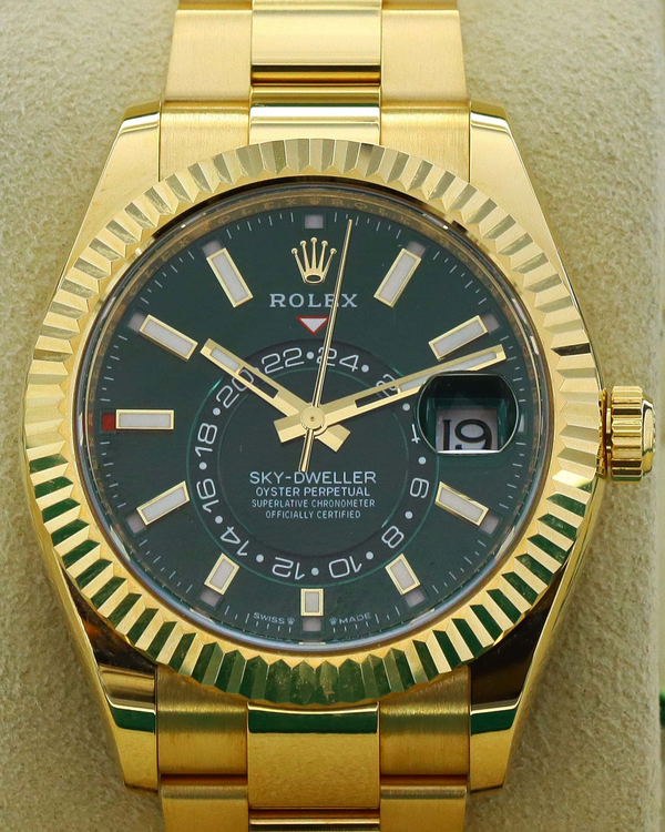 Rolex Sky-Dweller 42MM Green Dial Yellow Gold Oyster Bracelet (336938)