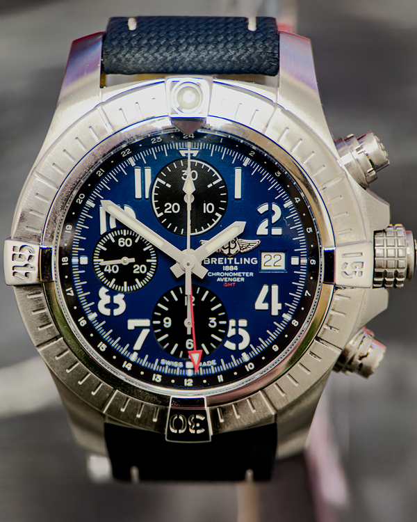 2019 Breitling Avenger Chronograph GMT 45MM Blue Dial Leather Strap (A24315101C1X2)