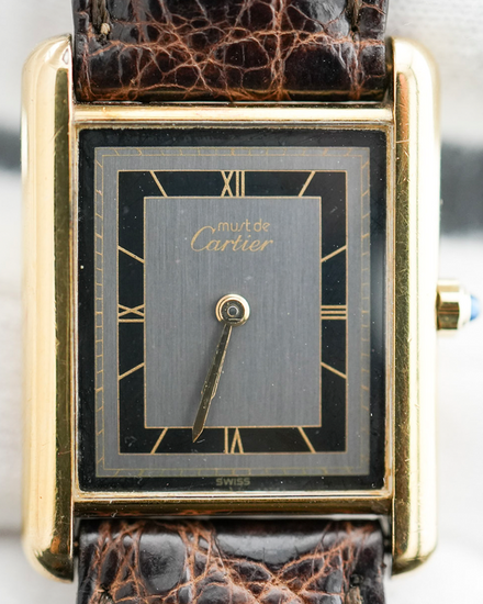 Cartier Must de Cartier Tank Vermeil 23MM Quartz Grey Dial Leather Strap (6 81006)