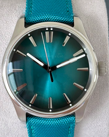 2023 H. Moser & Cie. Pioneer Centre Seconds 42.8MM Blue Lagoon Fumé Dial Textile Strap (3200-1214)