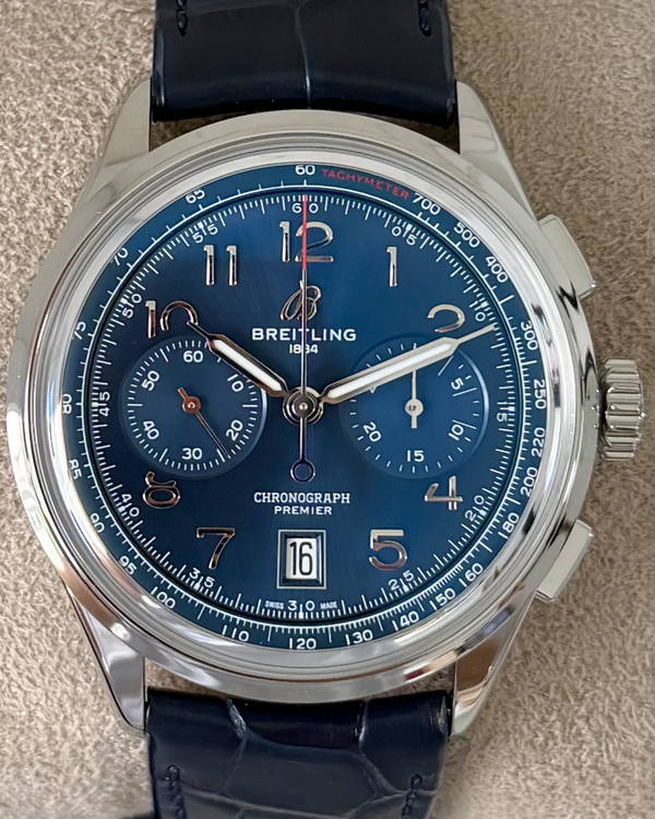 2024 Breitling Premier B01 Chronograph 42MM Blue Dial Leather Strap (AB0145171C1P2)