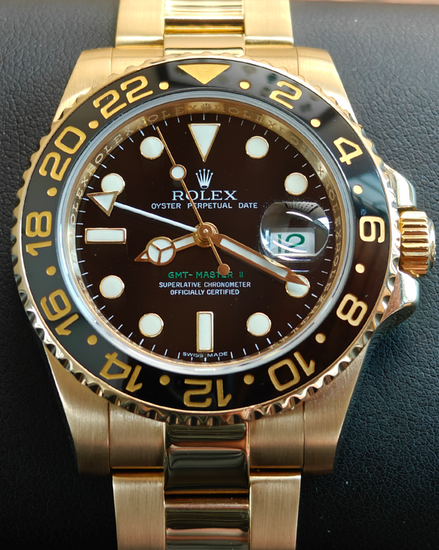2010 Rolex GMT-Master II 40MM Black Dial Yellow Gold Oyster Bracelet (116718LN)