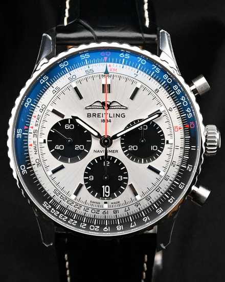 2024 Breitling Navitimer B01 Chronograph 43MM Silver Dial Leather Strap (AB0138241G1P1)