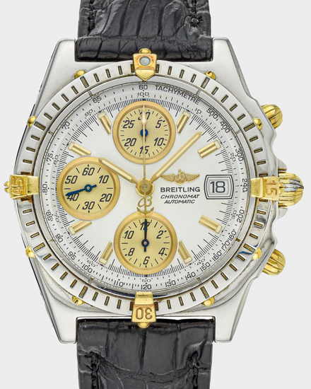 Breitling Chronomat 39MM White Dial Aftermarket Leather Strap (B13050.1)