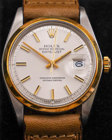 Rolex Datejust 36MM White Dial Aftermarket Leather Strap (1600)