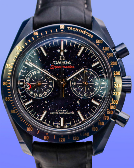 No Reserve - 2022 Omega Speedmaster Moonphase "Blue Side of the Moon" 44.25MM Aventurine Dial Leather Strap (304.93.44.52.03.002)