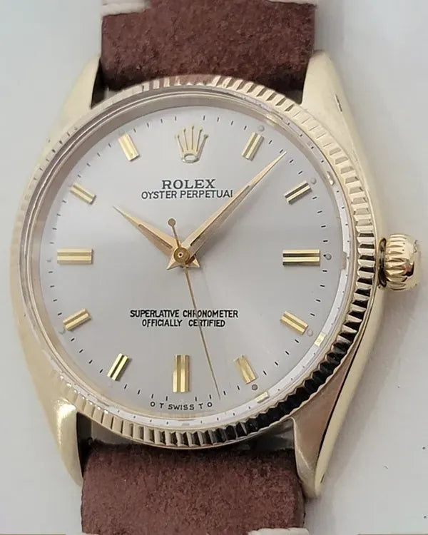 Rolex Oyster Perpetual 34MM Silver Dial Aftermarket Leather Strap (6467)