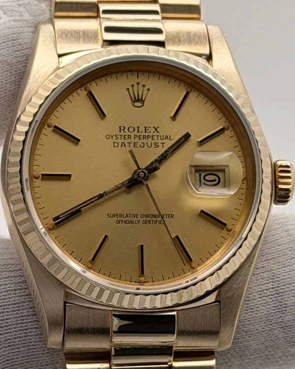 1989 (L Serial) Rolex Datejust 36MM Champagne Dial Yellow Gold President Bracelet (16018)