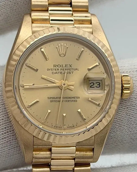1987 Rolex Lady-Datejust 26MM Champagne Dial Yellow Gold President Bracelet (69178)