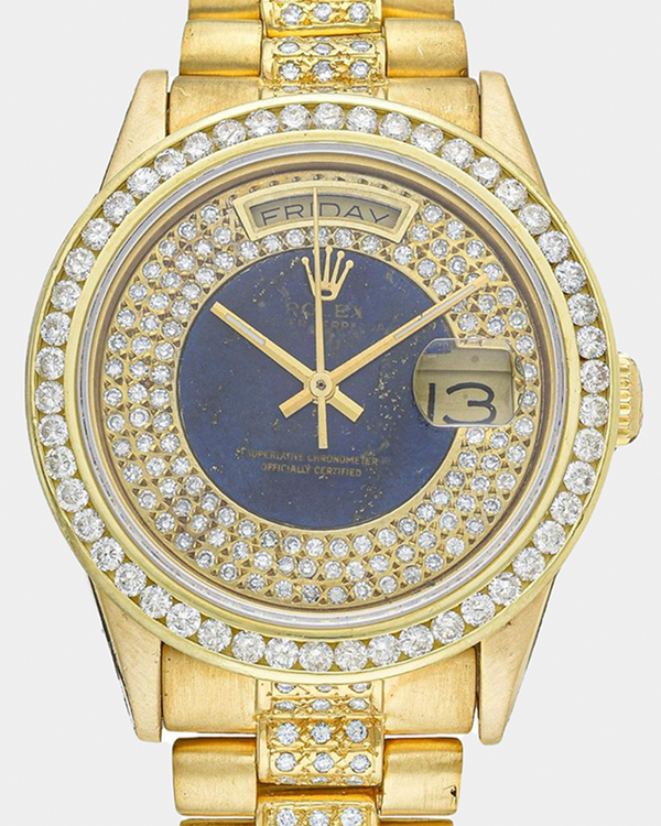 1987 Rolex Day-Date 36MM Aftermarket Blue Dial Aftermarket Yellow Gold President Bracelet (18038)
