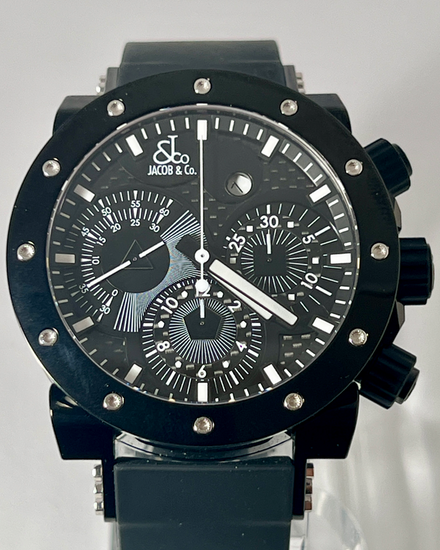 Jacob & Co. Epic II Chronograph 46MM Black Dial Rubber Strap (EPIC2PVDBKBW)
