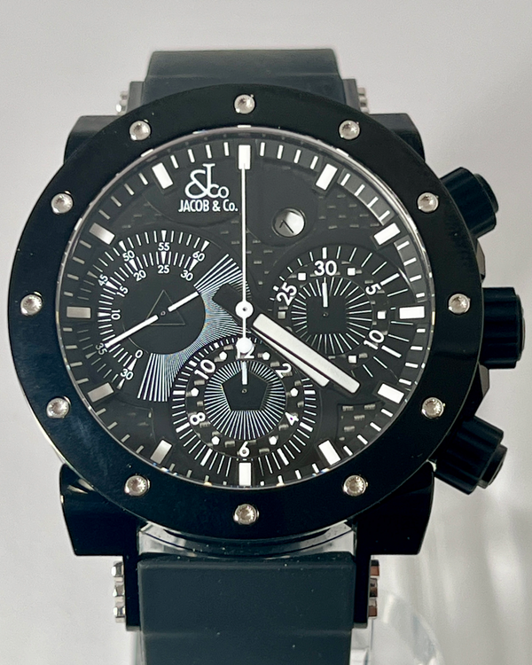 Jacob & Co. Epic II Chronograph 46MM Black Dial Rubber Strap (EPIC2PVDBKBW)