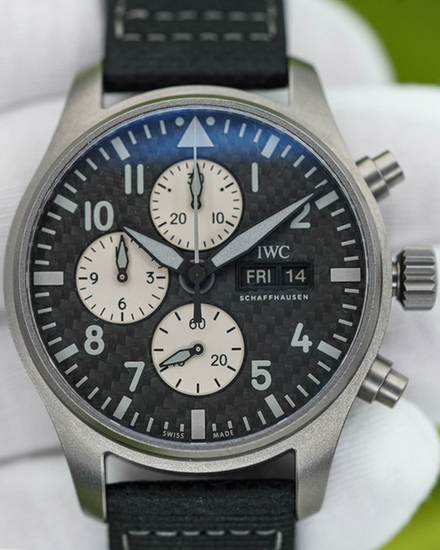 2023 IWC Schaffhausen Pilot Chronograph "AMG" 43MM Carbon Fiber Dial Leather Strap (IW377903)