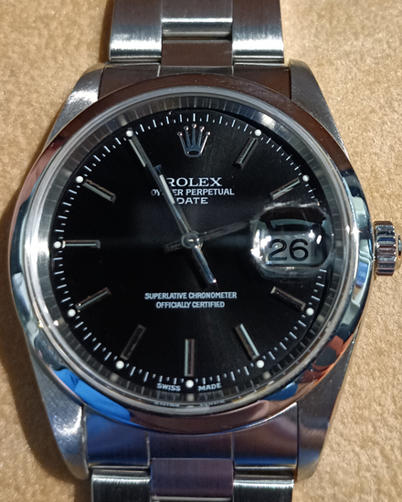 2001 Rolex Oyster Perpetual Date 34MM Black Dial Oyster Bracelet (15200)
