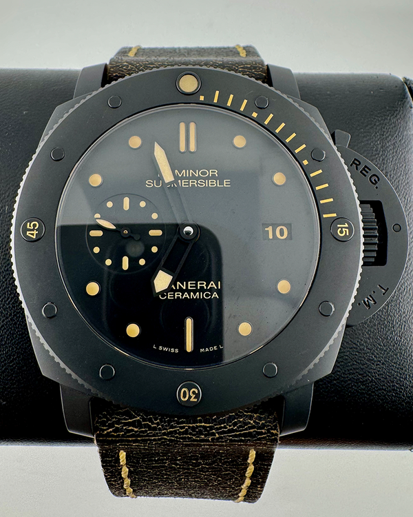 No Reserve - 2015 Panerai Submersible 1950 3 Days Ceramica L. E. 47MM Black Dial Leather Strap (PAM00508)