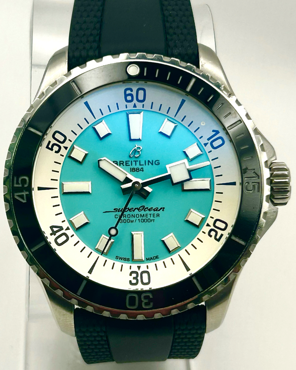 No Reserve - Breitling Superocean 44MM Turquoise Dial Rubber Strap (A17376)