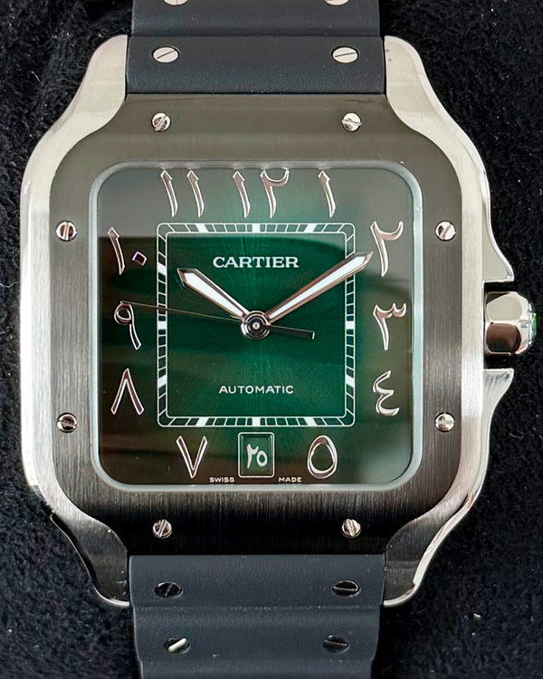 2024 Cartier Santos De Cartier 39.8MM Green Dial Rubber Strap (WSSA0055)