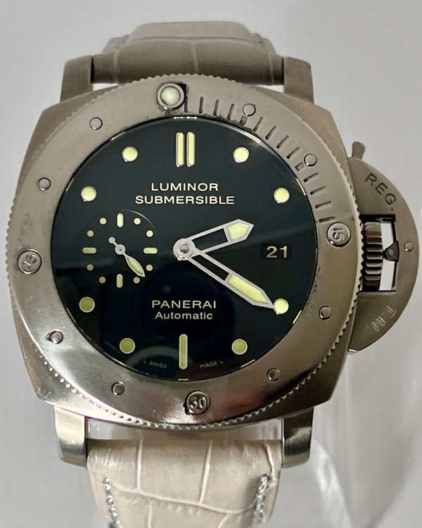 Panerai Submersible 1950 3 Days 47MM Black Dial Aftermarket Leather Strap (PAM00305)