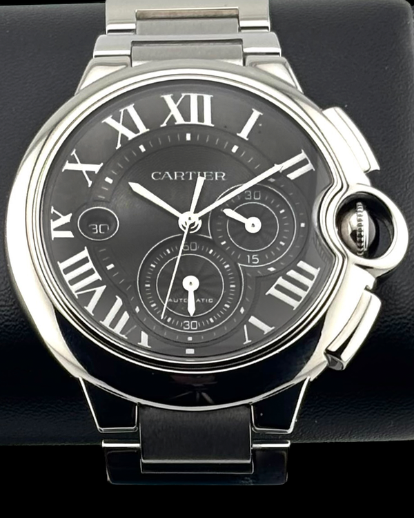 2014 Cartier Ballon Bleu 44MM Black Dial Steel Bracelet (W6920077)