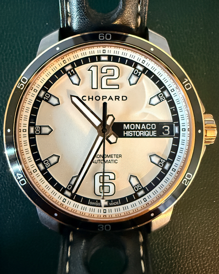 Chopard Grand Prix de Monaco Historique 44MM White Dial Leather Strap (168568-9001)